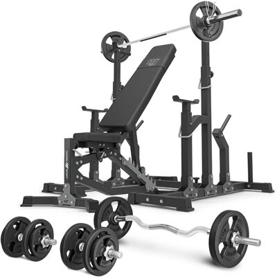 Set MS11_2.0_83KG double-sided adjustable training bench + adjustable stands + bar and weight plates set 83 kg - Marbo Sport Set MS11_2.0_83KG double-sided adjustable training bench + adjustable stands + bar and weight plates set 83 kg - Marbo Sport