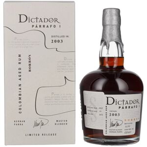 Dictador rum Dictador PÁRRAFO I 19 Years Old BORBÓN Vintage 2003 50% Vol. 0,7l in geschenkverpakking Dictador rum Dictador PÁRRAFO I 19 Years Old BORBÓN Vintage 2003 50% Vol. 0,7l in geschenkverpakking