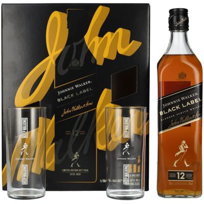 Johnnie Walker BLACK LABEL 12 Years Old Blended Scotch Whisky 40% Vol. 0,7l in geschenkverpakking met 2 Highballgläsern Johnnie Walker BLACK LABEL 12 Years Old Blended Scotch Whisky 40% Vol. 0,7l in geschenkverpakking met 2 Highballgläsern
