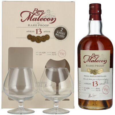 Rum Malecon Añejo 13 Años RARE PROOF 2006 50,5% Vol. 0,7l in geschenkverpakking met 2 Bril Rum Malecon Añejo 13 Años RARE PROOF 2006 50,5% Vol. 0,7l in geschenkverpakking met 2 Bril