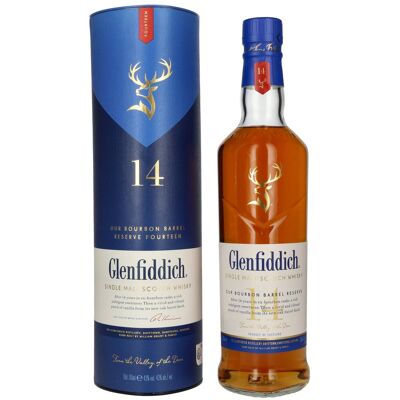 Glenfiddich 14 Years Old OUR BOURBON BARREL RESERVE 43% Vol. 0,7l in geschenkverpakking Glenfiddich 14 Years Old OUR BOURBON BARREL RESERVE 43% Vol. 0,7l in geschenkverpakking