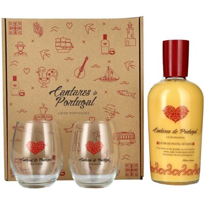 Cantares de Portugal Licor de Pastel de Nata 15% Vol. 0,7l in geschenkverpakking met 2 Bril Cantares de Portugal Licor de Pastel de Nata 15% Vol. 0,7l in geschenkverpakking met 2 Bril