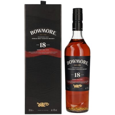 Bowmore 18 Years Old Sherry Oak Cask Islay Single Malt 43% Vol. 0,7l in geschenkverpakking Bowmore 18 Years Old Sherry Oak Cask Islay Single Malt 43% Vol. 0,7l in geschenkverpakking
