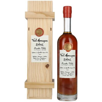 Vieil Armagnac Delord Vintage Récolte 1986 40% Vol. 0,7l in Holzkiste Vieil Armagnac Delord Vintage Récolte 1986 40% Vol. 0,7l in Holzkiste