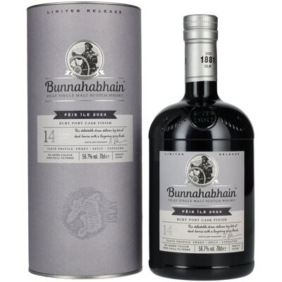 Bunnahabhain 14 Years Old RUBY PORT CASK Matured Limited Release Fèis Ìle 2024 58,7% Vol. 0,7l in geschenkverpakking Bunnahabhain 14 Years Old RUBY PORT CASK Matured Limited Release Fèis Ìle 2024 58,7% Vol. 0,7l in geschenkverpakking