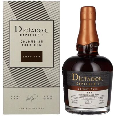 Dictador rum Dictador CAPITULO I 24 Years Old Sherry Cask Colombian Aged Rum 1996 44% Vol. 0,7l in geschenkverpakking Dictador rum Dictador CAPITULO I 24 Years Old Sherry Cask Colombian Aged Rum 1996 44% Vol. 0,7l in geschenkverpakking