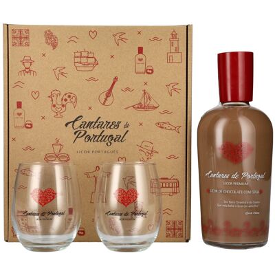 Cantares de Portugal Licor de Chocolate com Ginia 15% Vol. 0,7l in geschenkverpakking met 2 Bril Cantares de Portugal Licor de Chocolate com Ginia 15% Vol. 0,7l in geschenkverpakking met 2 Bril