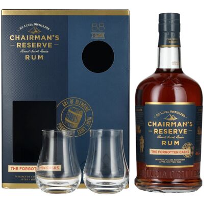 Chairman's Reserve THE FORGOTTEN CASKS Finest St. Lucia Rum 40% Vol. 0,7l in geschenkverpakking met 2 Bril Chairman's Reserve THE FORGOTTEN CASKS Finest St. Lucia Rum 40% Vol. 0,7l in geschenkverpakking met 2 Bril