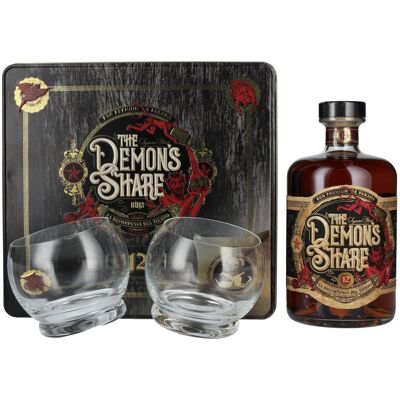 De Rum van de Demon The Demon's Share Superior Blend Rum 12 Years Old 41% Vol. 0,7l in Tinbox met 2 Bril De Rum van de Demon The Demon's Share Superior Blend Rum 12 Years Old 41% Vol. 0,7l in Tinbox met 2 Bril