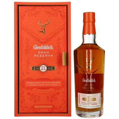 Glenfiddich 21 Years Old GRAN RESERVA Rum Cask Finish 43,2% Vol. 0,7l in geschenkverpakking Glenfiddich 21 Years Old GRAN RESERVA Rum Cask Finish 43,2% Vol. 0,7l in geschenkverpakking