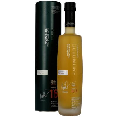 Octomore EDITION: 16.3 Super Heavily Peated Islay Single Malt 61,6% Vol. 0,7l in Tinbox Octomore EDITION: 16.3 Super Heavily Peated Islay Single Malt 61,6% Vol. 0,7l in Tinbox