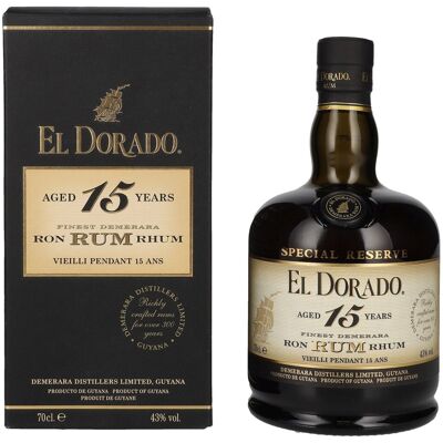 El Dorado 15 Years Old Finest Demerara Rum SPECIAL RESERVE 43% Vol. 0,7l in geschenkverpakking El Dorado 15 Years Old Finest Demerara Rum SPECIAL RESERVE 43% Vol. 0,7l in geschenkverpakking