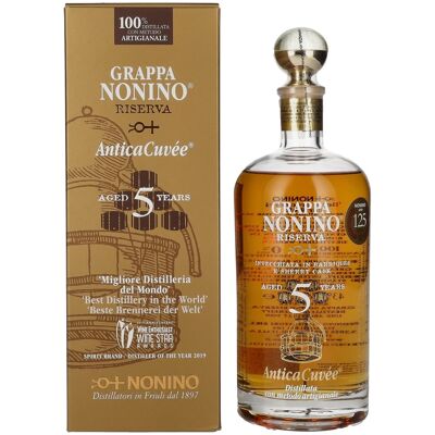 Nonino Grappa Riserva Antica Cuvée 5 Years Old 43% Vol. 0,7l in geschenkverpakking Nonino Grappa Riserva Antica Cuvée 5 Years Old 43% Vol. 0,7l in geschenkverpakking