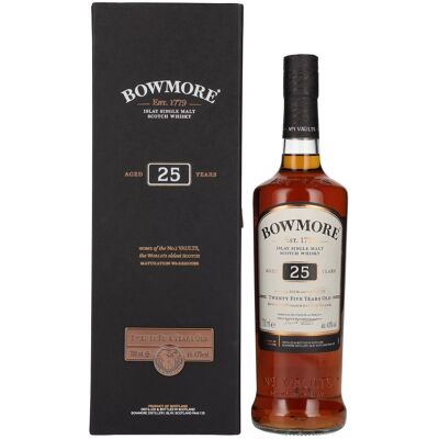 Bowmore 25 Years Old Islay Single Malt 43% Vol. 0,7l in geschenkverpakking Bowmore 25 Years Old Islay Single Malt 43% Vol. 0,7l in geschenkverpakking