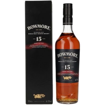 Bowmore 15 Years Old Sherry Oak Cask Islay Single Malt 43% Vol. 0,7l in geschenkverpakking Bowmore 15 Years Old Sherry Oak Cask Islay Single Malt 43% Vol. 0,7l in geschenkverpakking