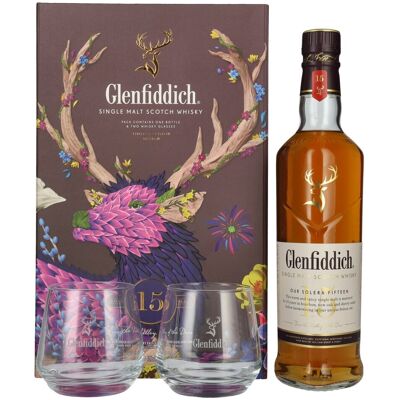 Glenfiddich 15 OUR SOLERA Single Malt Scotch Whisky 40% Vol. 0,7l in geschenkverpakking met 2 Bril Glenfiddich 15 OUR SOLERA Single Malt Scotch Whisky 40% Vol. 0,7l in geschenkverpakking met 2 Bril