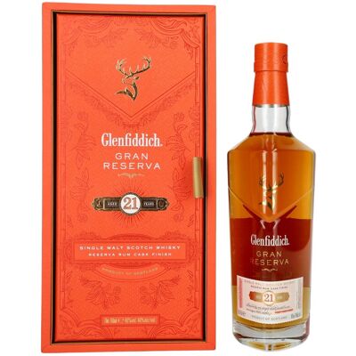 Glenfiddich 21 Years Old GRAN RESERVA Rum Cask Finish 40% Vol. 0,7l in geschenkverpakking Glenfiddich 21 Years Old GRAN RESERVA Rum Cask Finish 40% Vol. 0,7l in geschenkverpakking
