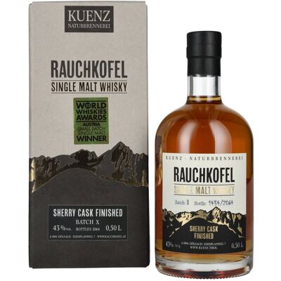 Kuenz Naturbrennerei Rauchkofel Single Malt Whisky Sherry Cask Finished 43% Vol. 0,5l in geschenkverpakking Kuenz Naturbrennerei Rauchkofel Single Malt Whisky Sherry Cask Finished 43% Vol. 0,5l in geschenkverpakking