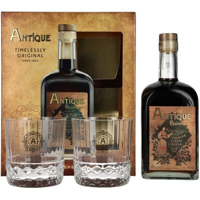 Badel Antique Pelinkovac Premium Herbal Liqueur 35% Vol. 0,7l in geschenkverpakking met 2 Bril Badel Antique Pelinkovac Premium Herbal Liqueur 35% Vol. 0,7l in geschenkverpakking met 2 Bril