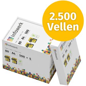 Infowerk Printerpapier Kopieerpapier 2500 vellen 5 x 500 A4 80g Premium helderwit CIE 160 Testwinnaar 100% PEFC-milieucertificaat Infowerk Printerpapier Kopieerpapier 2500 vellen 5 x 500 A4 80g Premium helderwit CIE 160 Testwinnaar 100% PEFC-milieucertificaat