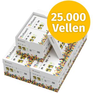 Infowerk Printerpapier Kopieerpapier 25000 vellen 50 x 500 A4 80g Premium helderwit CIE 160 Testwinnaar 100% PEFC-milieucertificaat Infowerk Printerpapier Kopieerpapier 25000 vellen 50 x 500 A4 80g Premium helderwit CIE 160 Testwinnaar 100% PEFC-milieucertificaat