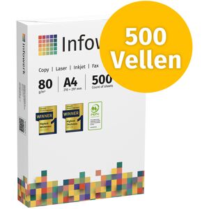 Infowerk Printerpapier Kopieerpapier 500 vellen 1 x 500 A4 80g Premium helderwit CIE 160 Testwinnaar 100% PEFC-milieucertificaat Infowerk Printerpapier Kopieerpapier 500 vellen 1 x 500 A4 80g Premium helderwit CIE 160 Testwinnaar 100% PEFC-milieucertificaat