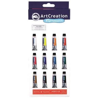 Talens Art Creation - Verfset - 12 stuks - acrylverf - deegachtig - 12 kleuren - verschillende kleuren - zijdeachtige glans - 12 ml Talens Art Creation - Verfset - 12 stuks - acrylverf - deegachtig - 12 kleuren - verschillende kleuren - zijdeachtige glans - 12 ml