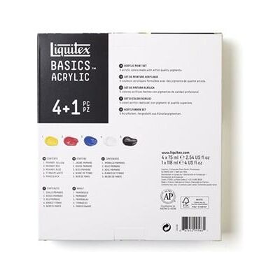 Liquitex Basics - Verfset - acrylverf - 4 kleuren - primair rood, primair blauw, primair geel, ivoorzwart - satijn - dun - 75 ml Liquitex Basics - Verfset - acrylverf - 4 kleuren - primair rood, primair blauw, primair geel, ivoorzwart - satijn - dun - 75 ml