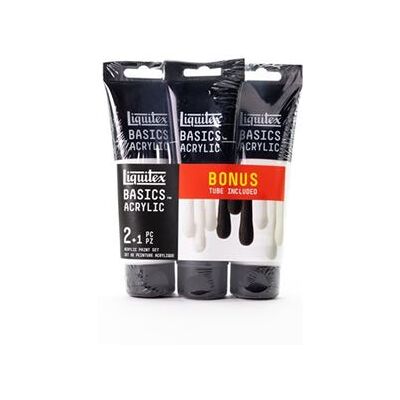 Liquitex Basics - Verfset - acrylverf - 3 kleuren - titaanwit, mars-zwart - ondoorzichtig - satijn - dun - 118 ml Liquitex Basics - Verfset - acrylverf - 3 kleuren - titaanwit, mars-zwart - ondoorzichtig - satijn - dun - 118 ml
