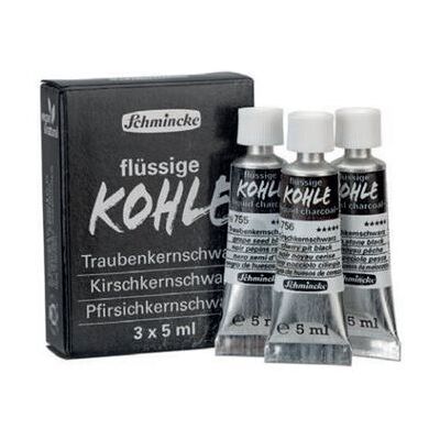 Schmincke Liquid charcoal - Verfset - 3 stuks - waterverf - 3 kleuren - verschillende kleuren - 5 ml Schmincke Liquid charcoal - Verfset - 3 stuks - waterverf - 3 kleuren - verschillende kleuren - 5 ml