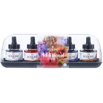 Talens Ecoline - Verfset - 5 stuks - waterverf - vloeibaar - grijs, lichtoranje, vermiljoen, ultramarijn violet, sepia - 30 ml Talens Ecoline - Verfset - 5 stuks - waterverf - vloeibaar - grijs, lichtoranje, vermiljoen, ultramarijn violet, sepia - 30 ml
