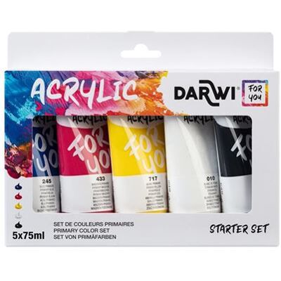 Darwi For You - Verfset - acrylverf - 5 kleuren - primaire kleuren - 75 ml (pak van 5) Darwi For You - Verfset - acrylverf - 5 kleuren - primaire kleuren - 75 ml (pak van 5)