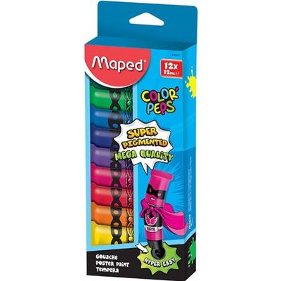 Maped Color'Peps Super Pigmented - Verf - tempera - verschillende kleuren (pak van 12) Maped Color'Peps Super Pigmented - Verf - tempera - verschillende kleuren (pak van 12)