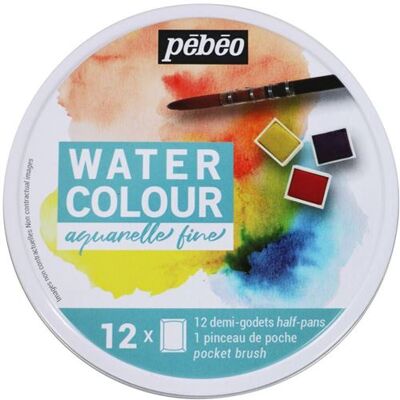 Pebeo - Verfset - waterverf - 12 kleuren - verschillende kleuren - satijn - dun - half napje Pebeo - Verfset - waterverf - 12 kleuren - verschillende kleuren - satijn - dun - half napje