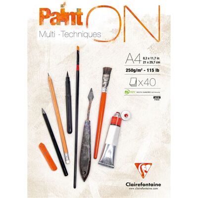 Clairefontaine TEKENBLOK PAINT ON A4 210X297 250GR - 40BL - WIT Clairefontaine TEKENBLOK PAINT ON A4 210X297 250GR - 40BL - WIT