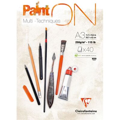 Clairefontaine TEKENBLOK PAINT ON A3 297X420 250GR - 40BL - WIT Clairefontaine TEKENBLOK PAINT ON A3 297X420 250GR - 40BL - WIT