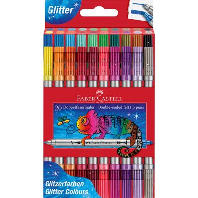 Viltstiften – Kleurboeken – 20 kleuren met glitters – Dubbele punt (fijn + dik) – Faber-Castell Viltstiften – Kleurboeken – 20 kleuren met glitters – Dubbele punt (fijn + dik) – Faber-Castell