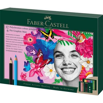 Set van 40 Polychromos en Pitt Grafiet Mat Faber-Castell Set van 40 Polychromos en Pitt Grafiet Mat Faber-Castell