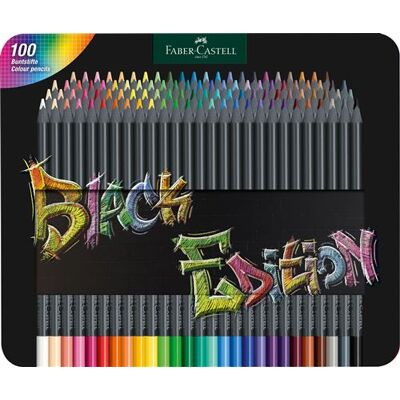Blik met 100 Faber-Castell Black Edition kleurpotloden Blik met 100 Faber-Castell Black Edition kleurpotloden