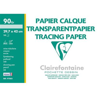 Clairefontaine CLAIRFTN POCH 10 FEUILLES CALQ A3 95G Clairefontaine CLAIRFTN POCH 10 FEUILLES CALQ A3 95G