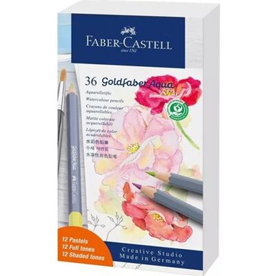 Metalen doos met 36 Faber-Castell Goldfaber Aqua aquarelpotloden Metalen doos met 36 Faber-Castell Goldfaber Aqua aquarelpotloden