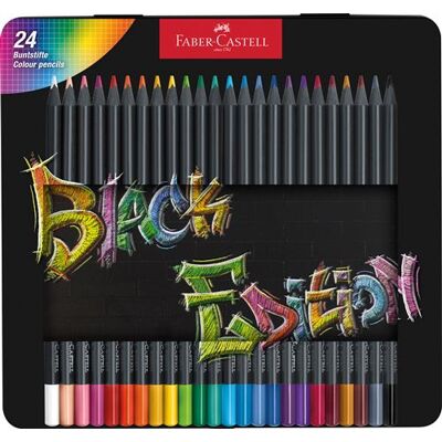 Metalen doos met 24 Faber-Castell Black Edition kleurpotloden Metalen doos met 24 Faber-Castell Black Edition kleurpotloden