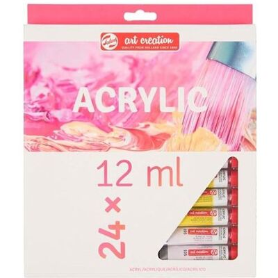 Talens Art Creation - Verfset - 24 stuks - acrylverf - deegachtig - 24 kleuren - verschillende kleuren - zijdeachtige glans - 12 ml Talens Art Creation - Verfset - 24 stuks - acrylverf - deegachtig - 24 kleuren - verschillende kleuren - zijdeachtige glans - 12 ml