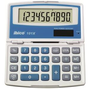 Rexel Ibico 101X - Zakrekenmachine - 10 cijfers - zonnepaneel, batterij - wit, blauw Rexel Ibico 101X - Zakrekenmachine - 10 cijfers - zonnepaneel, batterij - wit, blauw