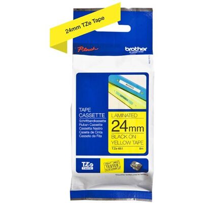 Brother TZe-651 - Standaard zelfklevend - zwart op geel - Rol (2,4 cm x 8 m) 1 cassette(s) gelamineerde tape - voor Brother PT-D600; P-Touch PT-1010, 18, 3600, D450, D800, E500, E550, H101, H500, P750, P900 Brother TZe-651 - Standaard zelfklevend - zwart op geel - Rol (2,4 cm x 8 m) 1 cassette(s) gelamineerde tape - voor Brother PT-D600; P-Touch PT-1010, 18, 3600, D450, D800, E500, E550, H101, H500, P750, P900