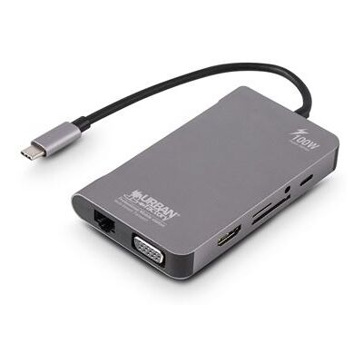 Urban Factory USB Type-C Hub Multiscreen voor PC 100W Grijs Urban Factory USB Type-C Hub Multiscreen voor PC 100W Grijs