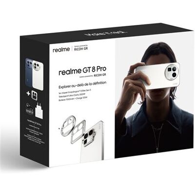 Realme Smartphone Pack GT8 Pro 5G Dual nano SIM 512 GB 6.79" Diary White + Decoratieset Wit + Oplader 120 W Wit + In-Ear hoofdtelefoon Buds Clip Zwart Realme Smartphone Pack GT8 Pro 5G Dual nano SIM 512 GB 6.79" Diary White + Decoratieset Wit + Oplader 120 W Wit + In-Ear hoofdtelefoon Buds Clip Zwart