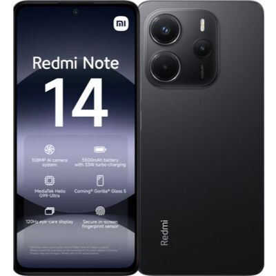 Xiaomi Redmi Note 14 - 4G smartphone - dual-SIM - RAM 6 GB / intern geheugen 128 GB - microSD slot - OLED display - 6.67" - 2400 x 1080 pixels (120 Hz) - 3x achtercamera's 108 MP, 2 MP, 2 MP - front camera 20 MP - nachtzwart Xiaomi Redmi Note 14 - 4G smartphone - dual-SIM - RAM 6 GB / intern geheugen 128 GB - microSD slot - OLED display - 6.67" - 2400 x 1080 pixels (120 Hz) - 3x achtercamera's 108 MP, 2 MP, 2 MP - front camera 20 MP - nachtzwart