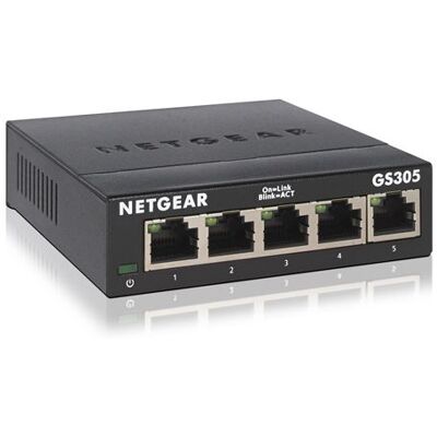 NETGEAR GS305 - Switch - onbeheerd - 5 x 10/100/1000 - desktop, wandbevestiging NETGEAR GS305 - Switch - onbeheerd - 5 x 10/100/1000 - desktop, wandbevestiging