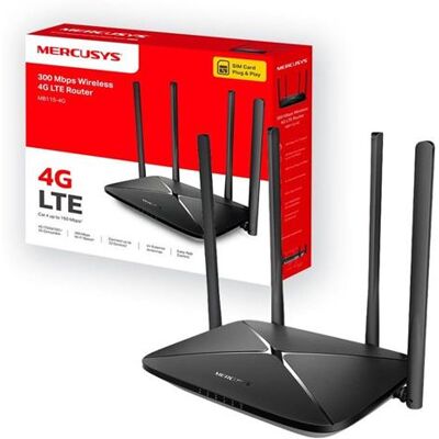 Mercusys MB115-4G V1 - Draadloze router - WWAN 3-poorts switch 2,4 GHz - 4G, 3G Mercusys MB115-4G V1 - Draadloze router - WWAN 3-poorts switch 2,4 GHz - 4G, 3G